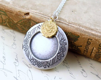 Personalized Zodiac Necklace, Antiqued Silver Locket, Photo Locket, Astrology Necklace, Zodiac Pendant, Aries, Taurus, Pisces