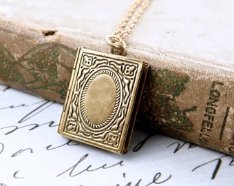 Personalized Book Locket Necklace with Photos, Locket with Pictures, Gift for Teacher, Victorian Book Locket, Book Lover's Gift, Book Gift