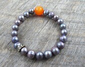 Gray Pearl Bracelet Plum Gray Freshwater Pearl Bracelet Orange Moonglow Rhinestone Grey Beaded Bracelet Autumn - Killian