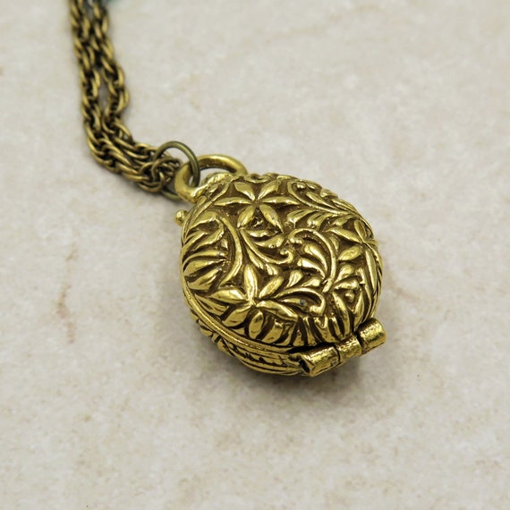 Raised Flowers Vintage Locket Necklace Mid Century Modern Style