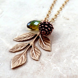 Leaf Pendant, Pinecone Necklace, Crystal Jewelry, Autumn Gift for Her, Winter Wedding, Wedding Party Gifts for Bridesmaids image 2