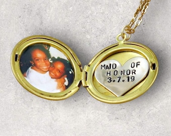 Maid of Honor Proposal Gift, Will You Be My Maid of Honor gift, Photo Locket, Personalized Bridesmaid Gift, Bridesmaid Jewelry