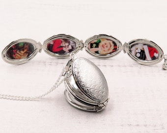 Personalized Silver Locket, Locket with Four Photos, Modern Heirloom, Family Necklace, New Mom Gift, Family Jewelry