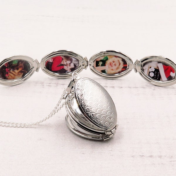 Personalized Silver Locket, Locket with Four Photos, Modern Heirloom, Family Necklace, New Mom Gift, Family Jewelry