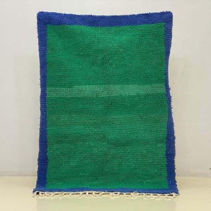 Handmade Moroccan Berber-Style Green & Blue Rug with Fringes, Custom Made-to-Order green carpet