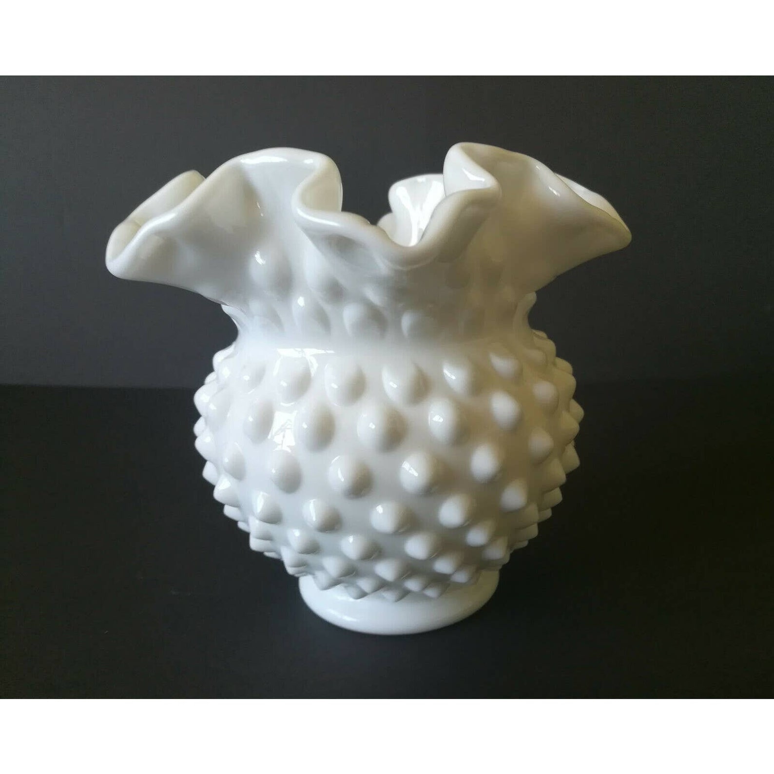 Vintage Fenton 5 Hobnail White Milk Glass Fluted Ruffle Etsy