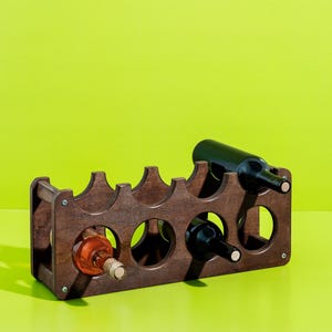 Rustic Walnut Wine Rack: Handmade Wooden Tabletop Wine Holder
