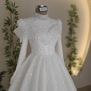 Eleanor - Bead Embroidered Hijab Wedding Dress - Elegant Wedding Dress - Muslim Wedding Dress - Hijab Wedding Dress