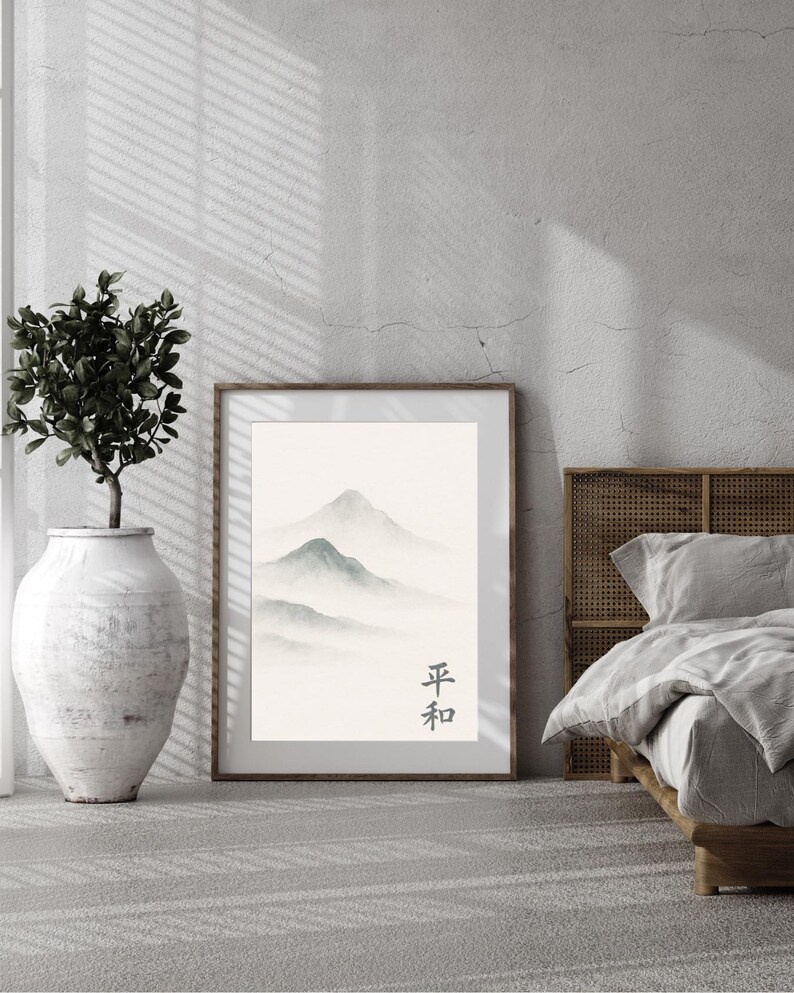 Japanese Zen Mountain Wall Art Printable | Sumi-e Ink Wash Art | Peace ...