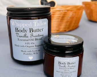 Vanilla Frosting Whipped Tallow Body Butter • Grass-Fed Organic Skin Care Balm