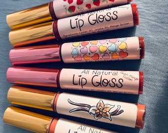 All Natural Lip Gloss • Organic • Strawberry • Vanilla • Peach • Cherry • Blackberry Acai • Watermelon