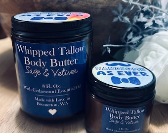 Men’s Whipped Tallow Lotion • Sage • Cedarwood • Vetiver • 100% grass fed • organic