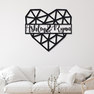Custom Geometric Heart Metal Art, Metal Wall Art, Customizable Wall Art, Couple Wall Art, Personalized Home Decor Gift