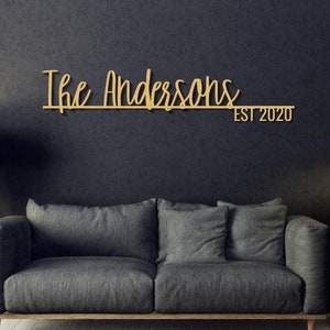 Niestandardowa metalowa sztuka ścienna z nazwiskiem i złotym rokiem, duży metalowy znak ścienny, prezent ślubny, nazwisko rodzinne, spersonalizowany prezent dla nowożeńców, rocznica