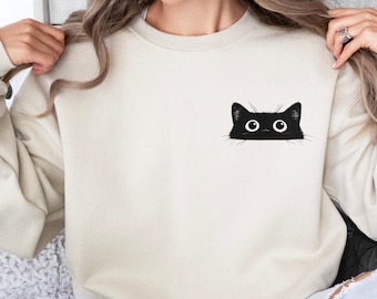 Cat Peeking Crewneck Sweatshirt, Cat Lover Gift