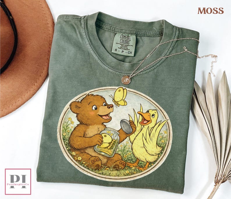 vintage storybook bear and duck graphic tee cozy animals