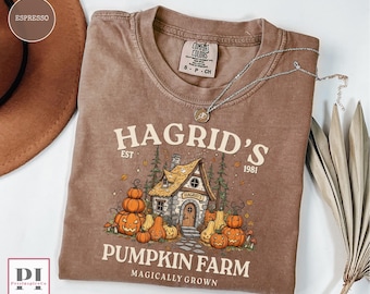 Camiseta Comfort Colors® da Fazenda de Abóboras do Hagrid, Camiseta Vintage de Halloween, Camiseta da Fazenda de Abóboras, Camiseta de Outono do Mago, Presente para a Temporada Assustadora