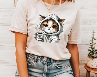 Camiseta de gato "No, hoy no": divertida camiseta para amantes del café