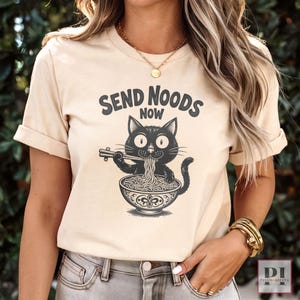 Send Noods Cat T-Shirt: Funny Ramen Noodle Meme Tee