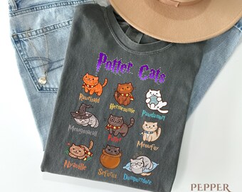 Comfort Colors Potter Cats Shirt: Wizard Graphic Tee, Magic School Gift