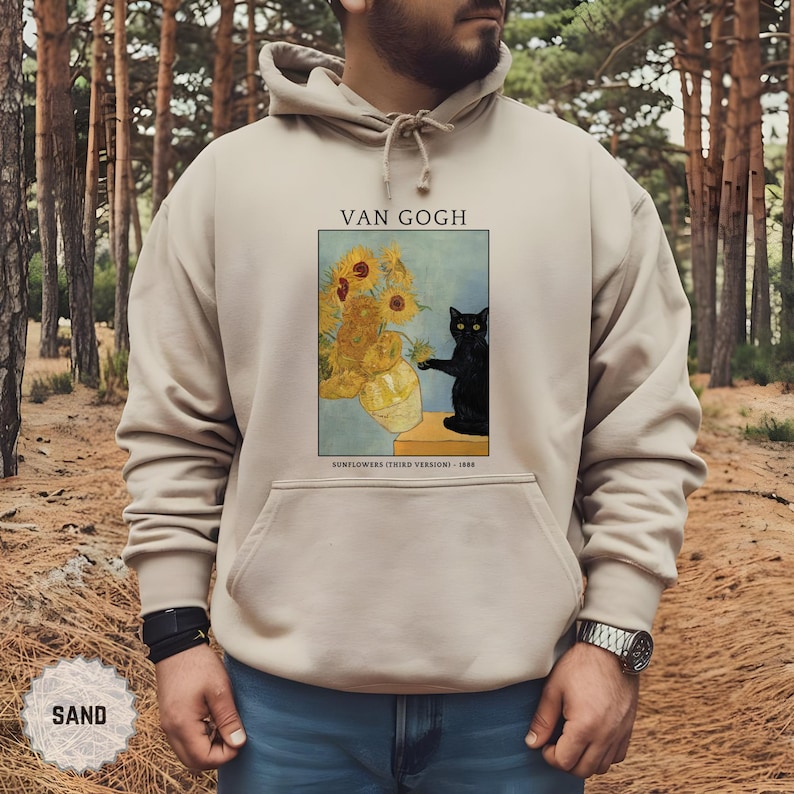 Ladies flower print cat shirt inspired by Van Gogh paintings