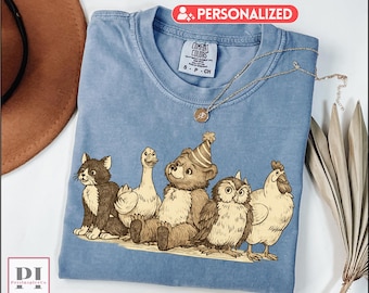 Little Bear Shirt Comfort Colors®, Cute Vintage Bear Tee, Woodland Animal Shirt, Optional Custom Name, Cottagecore Animal Lover Gift