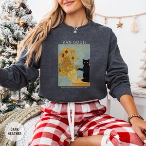 Floral Van Gogh cat hoodie with colorful flowers and vintage art