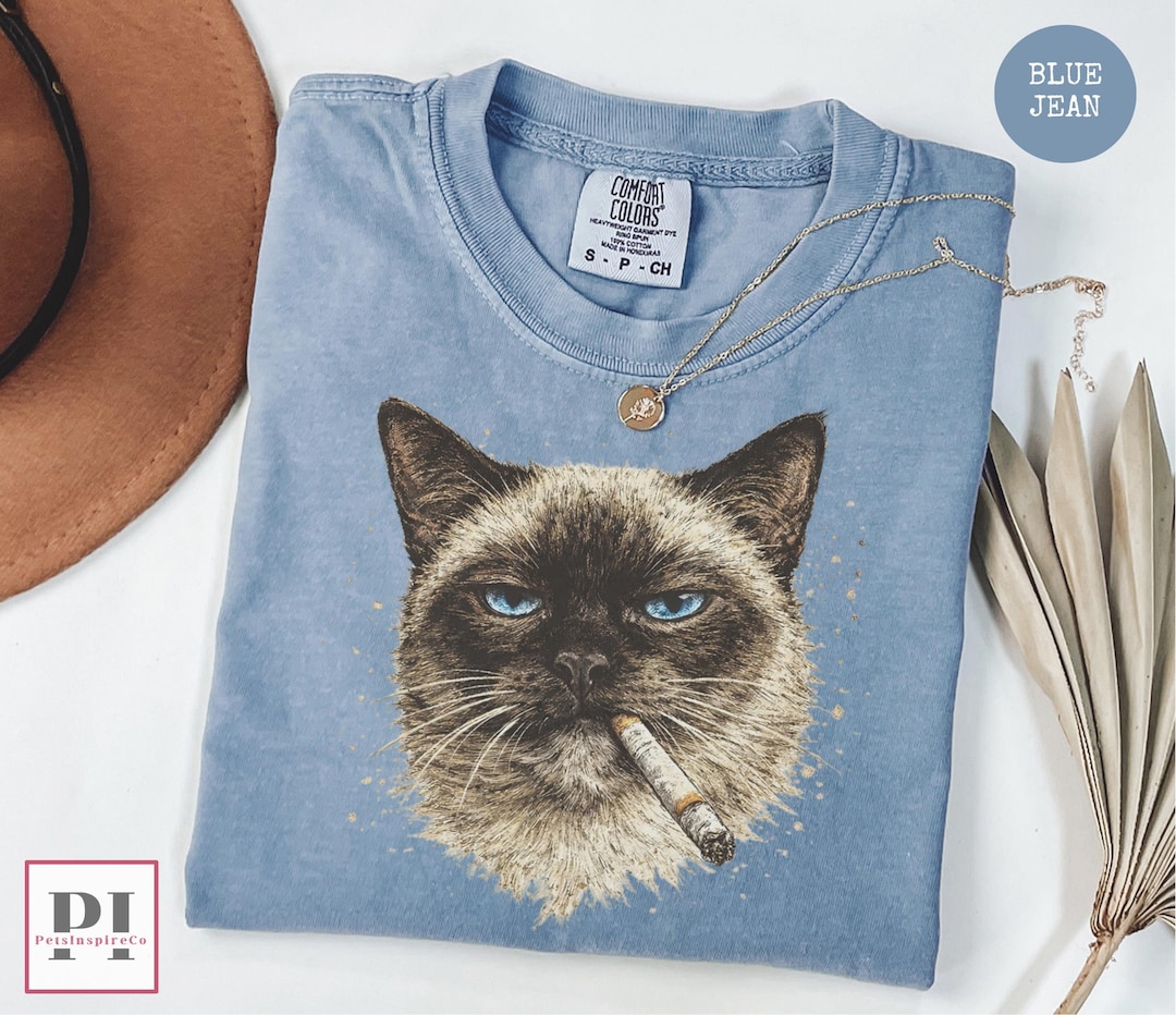 Funny Siamese Cat Comfort Colors Shirt, Vintage Smoking Cat Tee ...