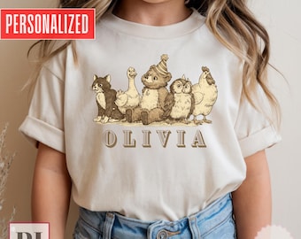 Gepersonaliseerde vintage kleine beer-T-shirt: geanimeerd T-shirt voor peuters, cadeau dierenvriend voor kinderen