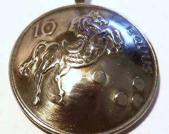 Slovenia Horse Coin Jewelry, Domed Coin Pendant, Coin Necklace, World Coin Jewelry, Foreign Coin Made in Slovenia 2000-2006