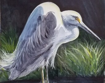 ORIGINAL Watercolor Painting Egret 12x15.5 Linda Pearce Fine Art Bird Painting