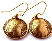 Unique Vintage French Earrings, Lady Laurel Wreath,Authentic Coin Earrings Antique Jewelry France Gift for Mom Gift for Her Gift for Wife