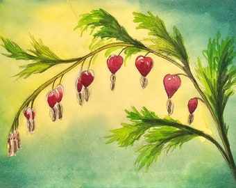 ORIGINAL Watercolor Painting Bleeding Hearts 7x10 Linda Pearce Fine Art Flower Painting