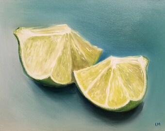 ORIGINAL OIL PAINTING Fine Art Limes 6x8 Linda Merchant Daily Painting Alla Prima Small Painting Miniature Still Life Citrus Fruit