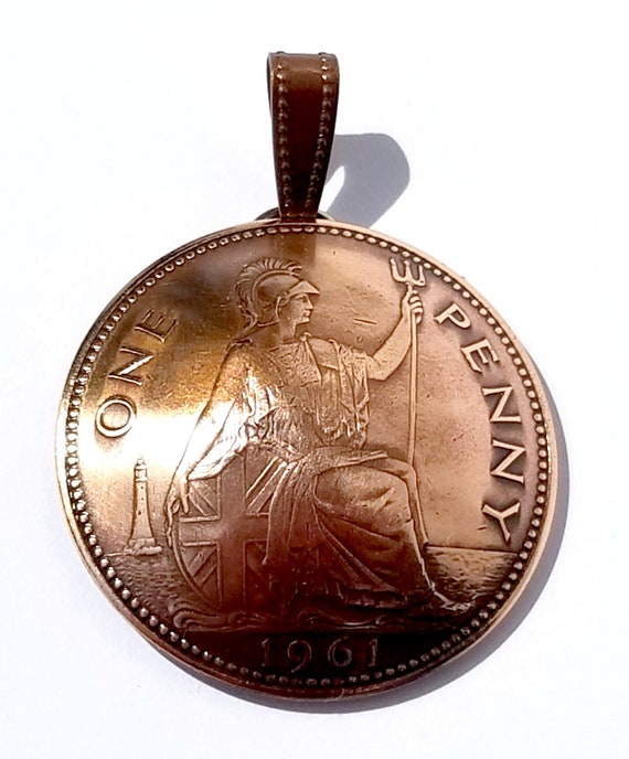 Antique Britannia half penny coin necklace-nicely domed! 