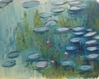 OIL PAINTING Aqua Water Lilies Study 12x16 Linda Pearce Fine Art Painting