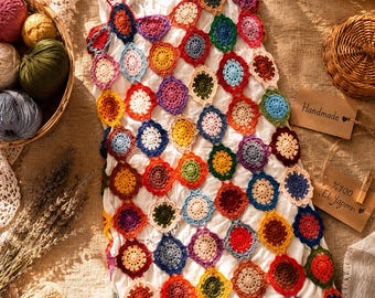 Vestido de verão de crochê feito à mão em algodão: saída de praia boho colorida - P/M