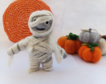 Needle Felted Wool Mummy: Handmade Halloween Decoration