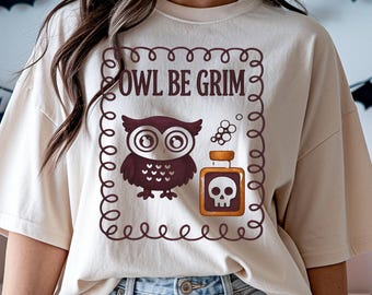 Owl Be Grim Comfort Colors T-Shirt, Halloween Bird Nerd Tee