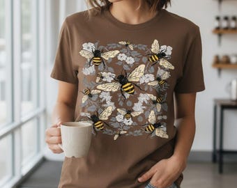 Bee Floral Art Print Shirt, Comfort Colors Botanical Tee
