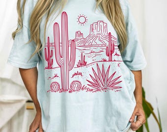 Cactus Desert Graphic Tee, Southwestern Sunset Shirt