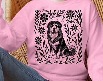 Tibetan Mastiff Sweatshirt, Floral Dog Print Crewneck