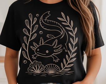 Comfort Colors Axolotl T-Shirt, Minimalist Line Art, Aquatic Tee