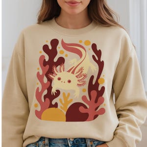 Cute Axolotl Sweatshirt Kawaii Amphibian Crewneck Salamander Graphic Sweater Cozy Animal Lover Gift Axolotl shirt Fun Pet Axolotl Gift Idea