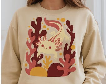 Sweat-shirt Kawaii Axolotl : col rond douillet à imprimé amphibien