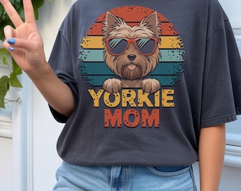 Yorkie Mom T-Shirt, Retro Yorkshire Terrier Graphic, Comfort Colors Tee