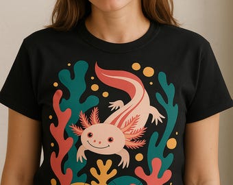 Axolotl Graphic T-Shirt, Kawaii Amphibian Tee