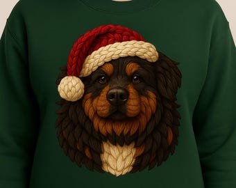 Christmas Tibetan Mastiff Sweatshirt, Faux Crochet Graphic Dog Lover Crewneck