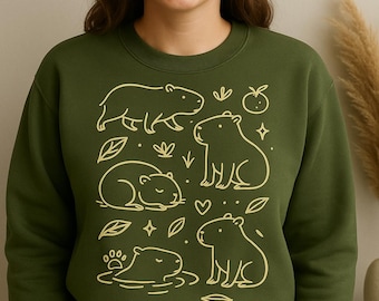 Capybara Sweatshirt, Minimalist Line Art Pullover, Oversized Crewneck