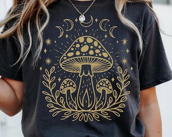 Moon Mushroom Graphic Tee, Celestial Botanical Shirt, Comfort Colors